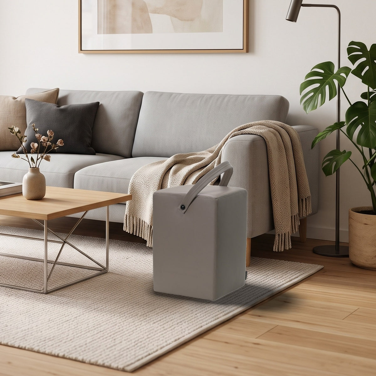 Hocker Linus Grau im Wohnzimmer