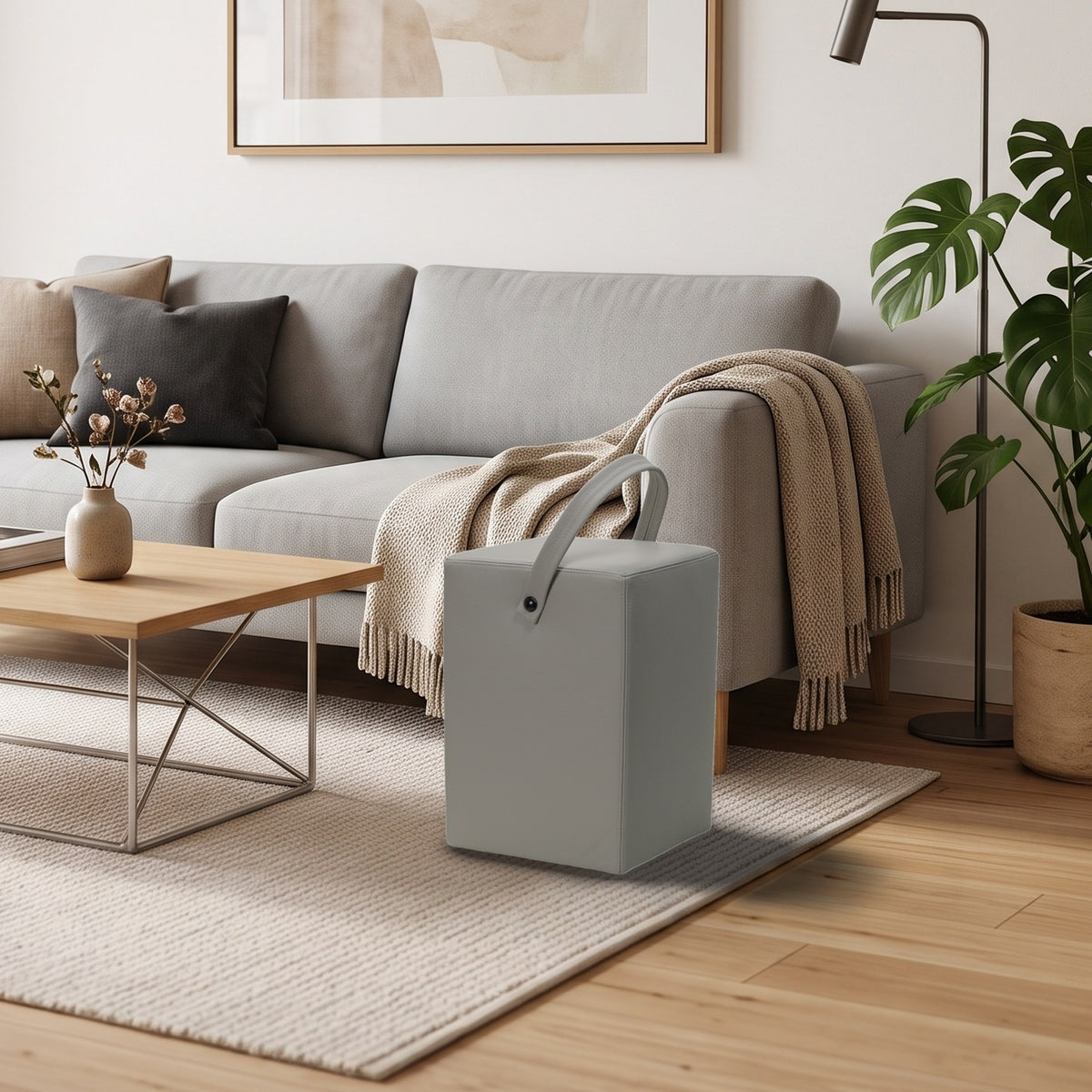 Hocker Linus Greige im Wohnzimmer